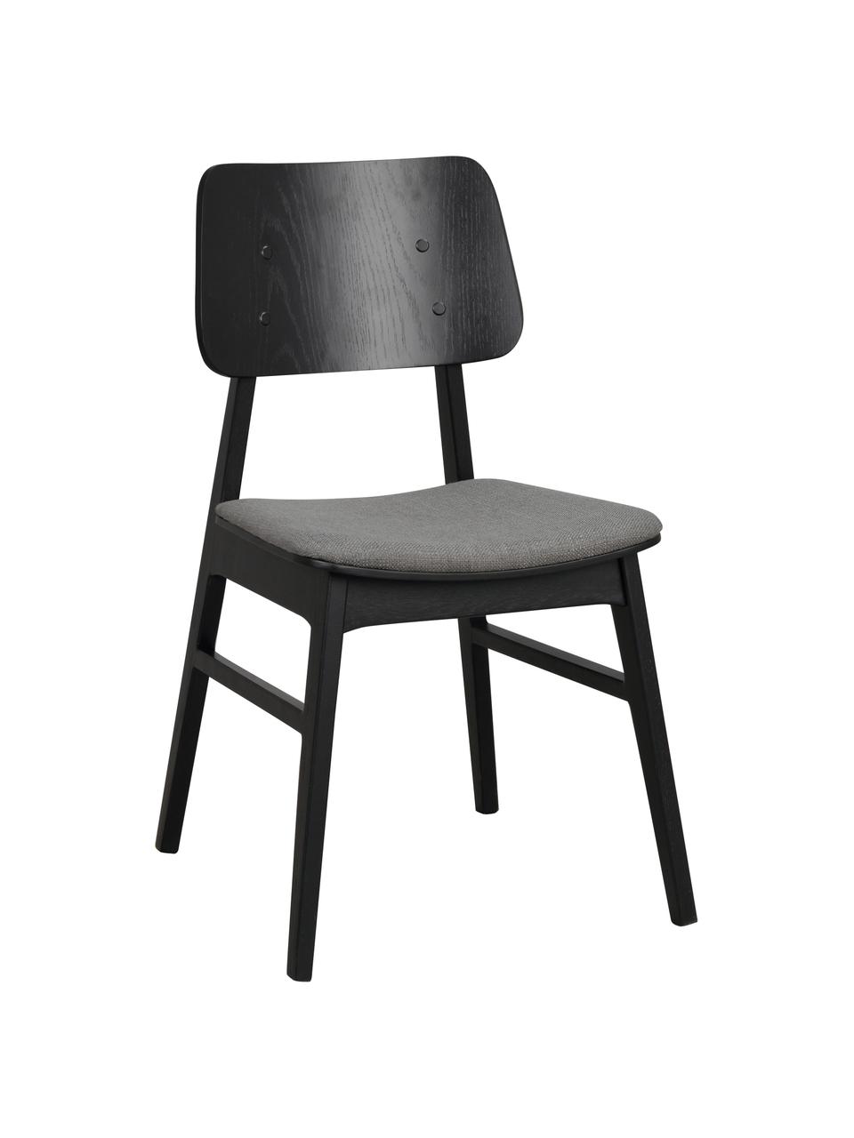 Krzesło z drewna z tapicerowanym siedziskiem Nagano, 2 szt., Tapicerka: 100% poliester Dzięki tka, Ciemnoszara tkanina, drewno dębowe lakierowane na czarno, S 50 x G 51 cm