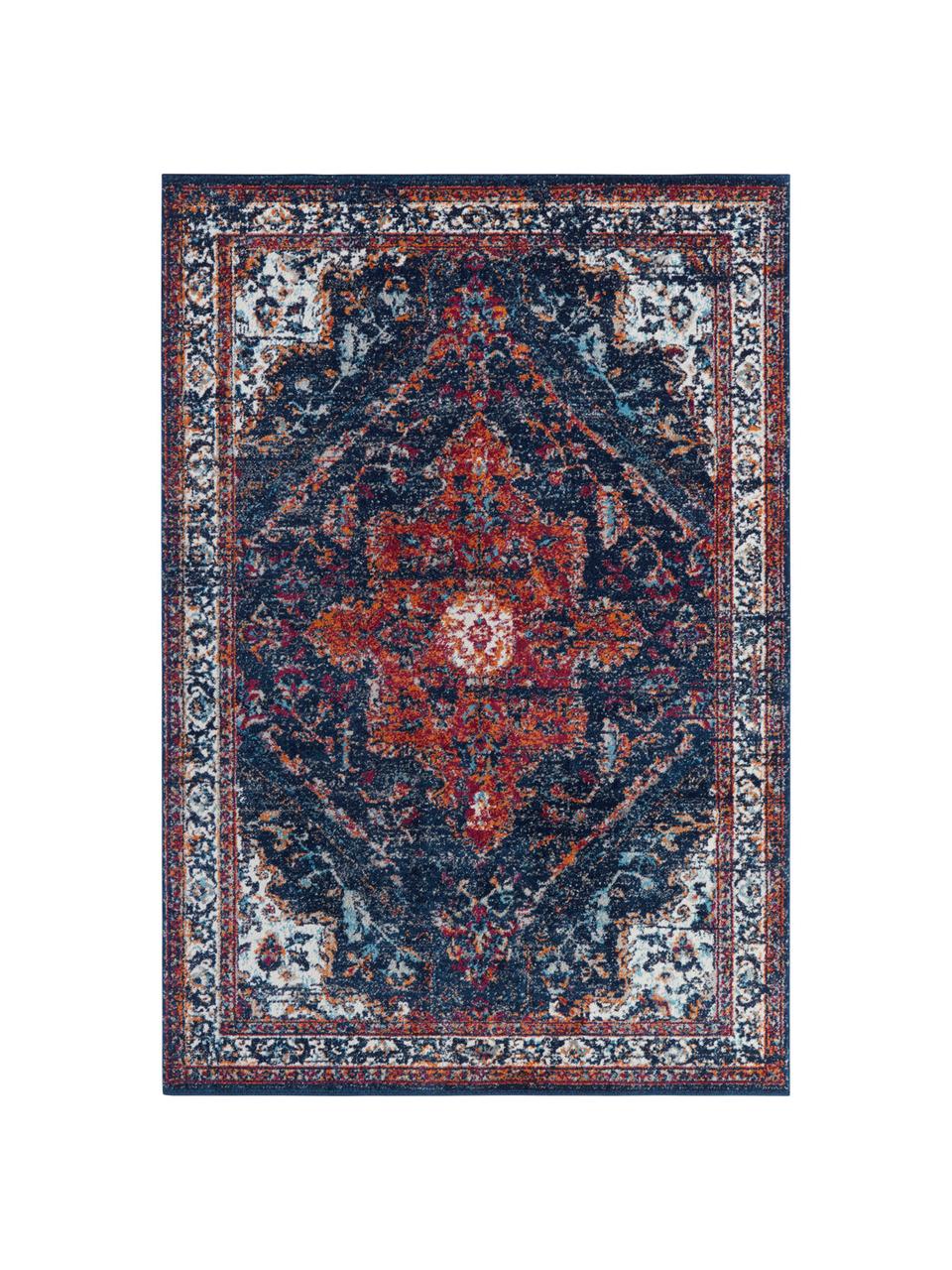 Tapis vintage Azrow, Bleu foncé, rouge