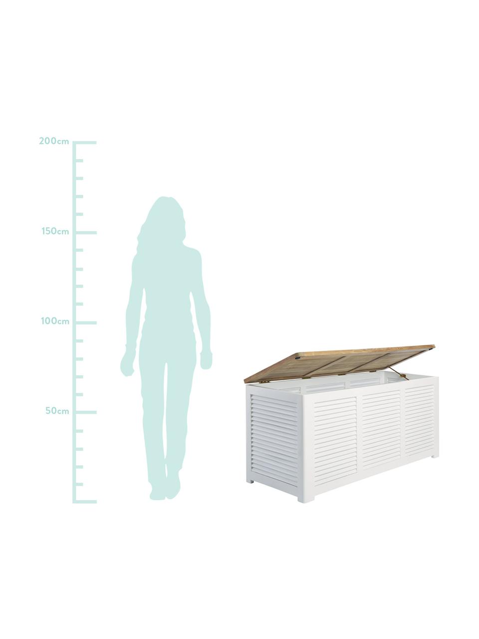 Tuinbox Storage van hout, Deksel: gepolijst teakhout, Teakhoutkleurig, wit, 130 x 60 cm