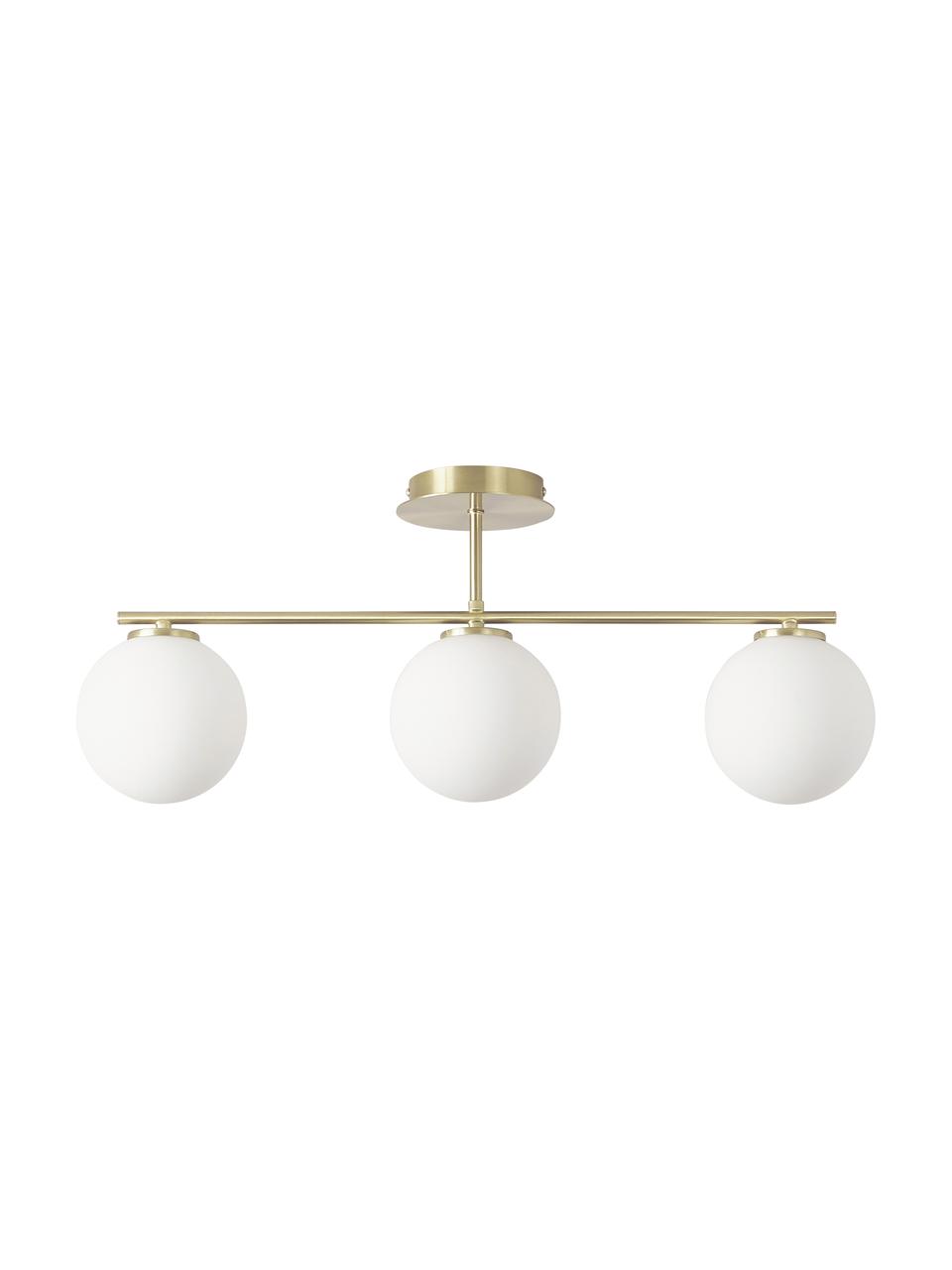 Lampada da soffitto in vetro opale Atlanta, Baldacchino: metallo ottonato, Bianco, ottonato, Ø 15 x Alt. 28 cm