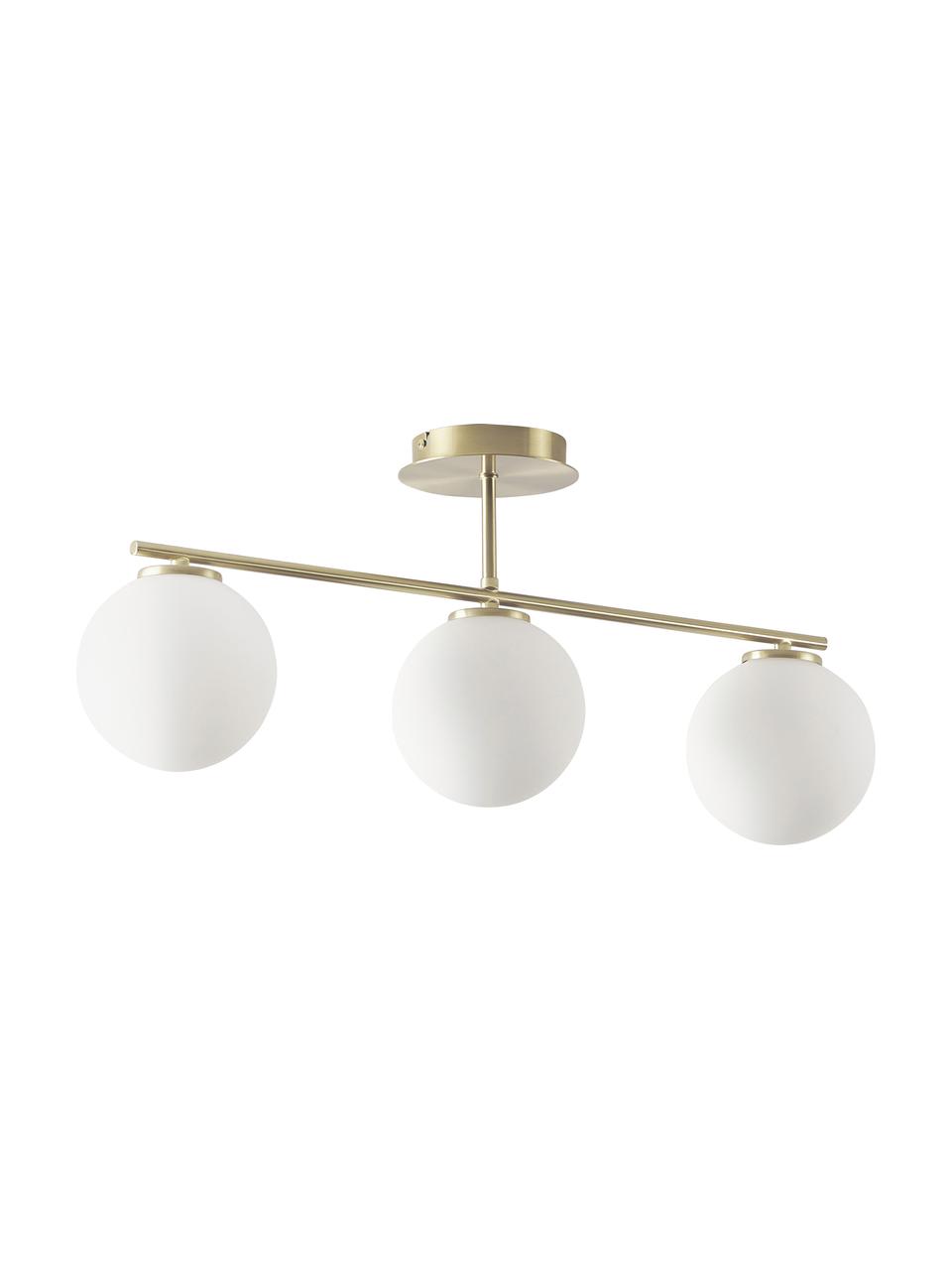 Lampada da soffitto in vetro opale Atlanta, Baldacchino: metallo ottonato, Bianco, ottonato, Ø 15 x Alt. 28 cm