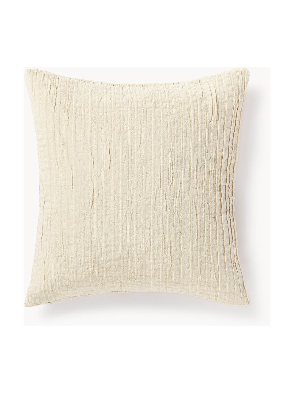 Housse de coussin en coton avec motif plissé Artemis, 99 % coton, 1 % polyester, Blanc crème, larg. 50 x long. 50 cm