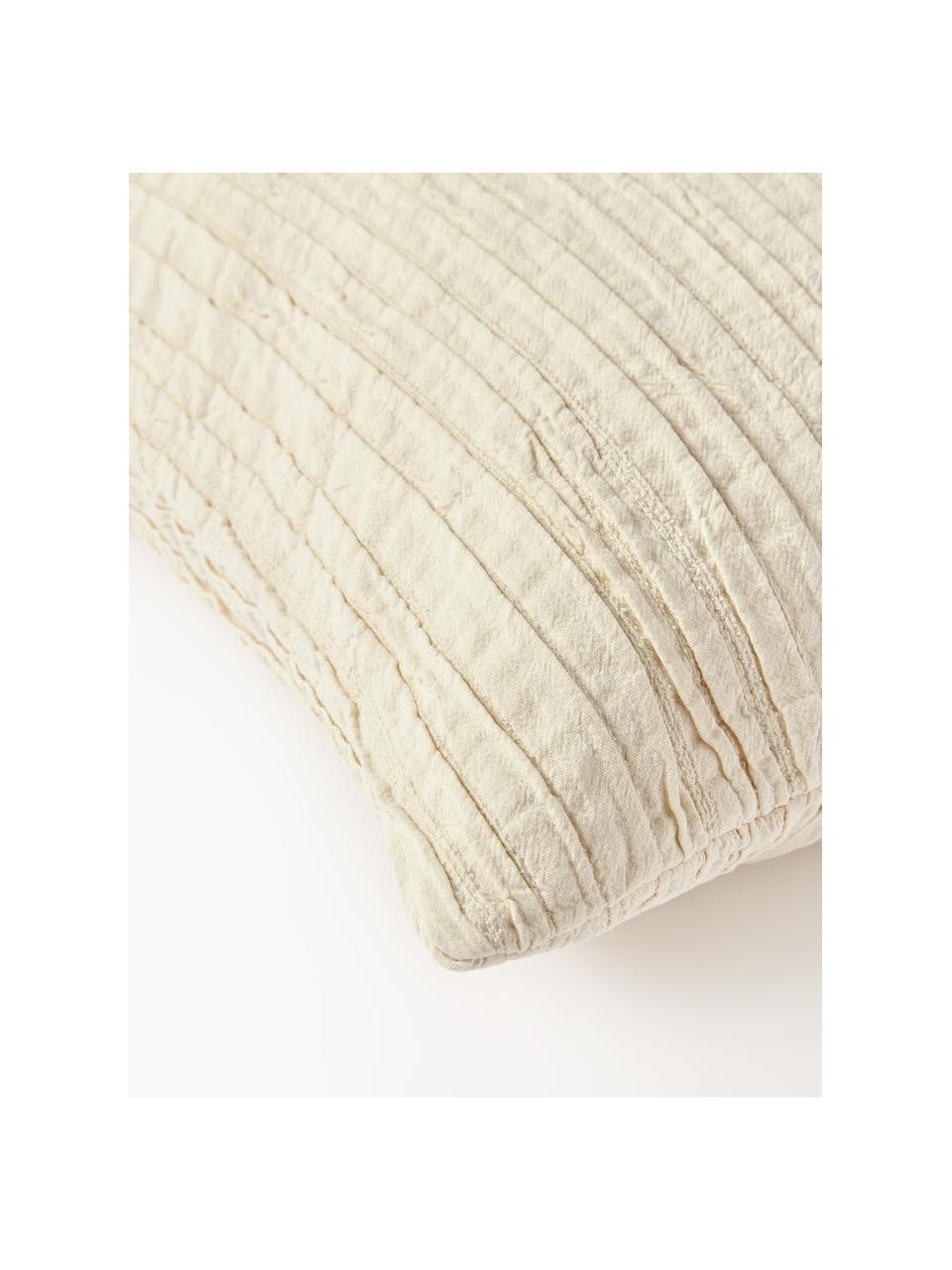 Housse de coussin en coton avec motif plissé Artemis, 99 % coton, 1 % polyester, Blanc crème, larg. 50 x long. 50 cm