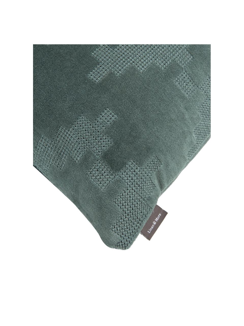 Sametový polštář s texturovaným vzorem Twisted Brooklyn, s výplní, Modro-zelená, Š 45 cm