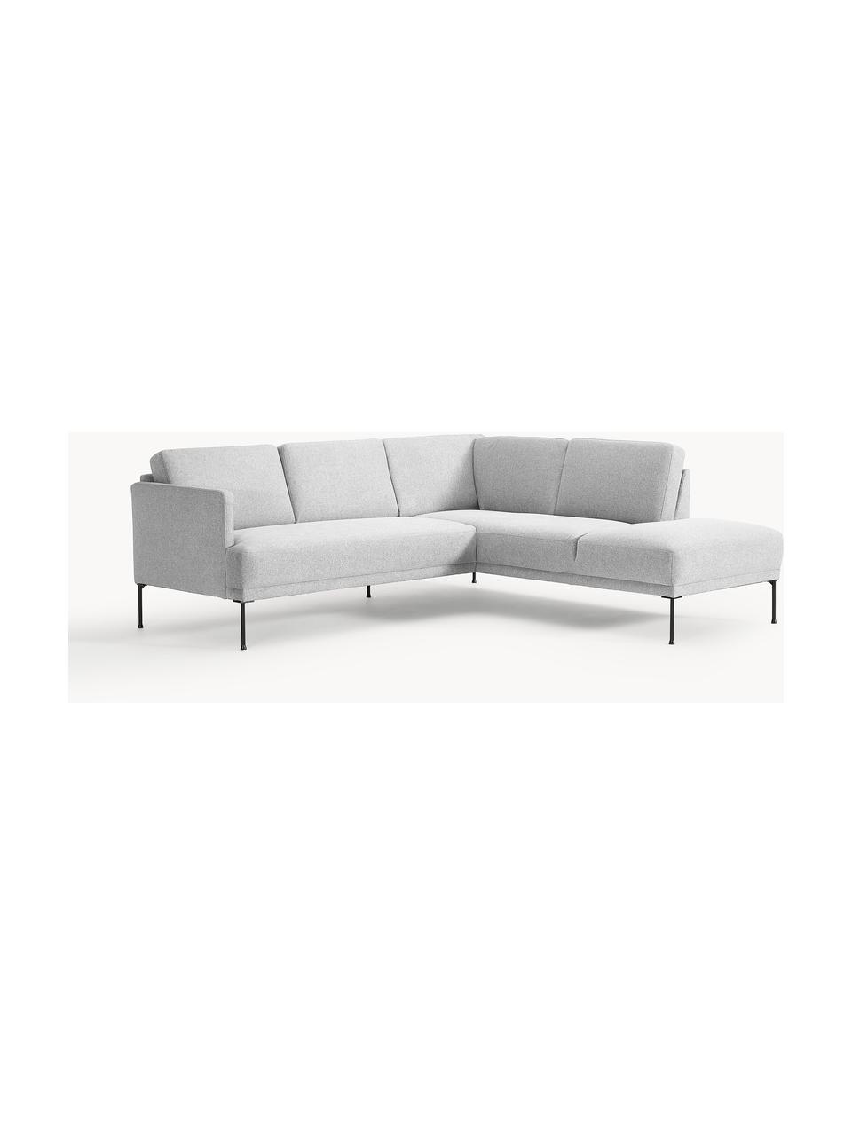 Sofa narożna Fluente, Tapicerka: 100% poliester Dzięki tka, Stelaż: lite drewno sosnowe, skle, Nogi: metal malowany proszkowo , Jasnoszara tkanina, S 221 x G 200 cm, lewostronna