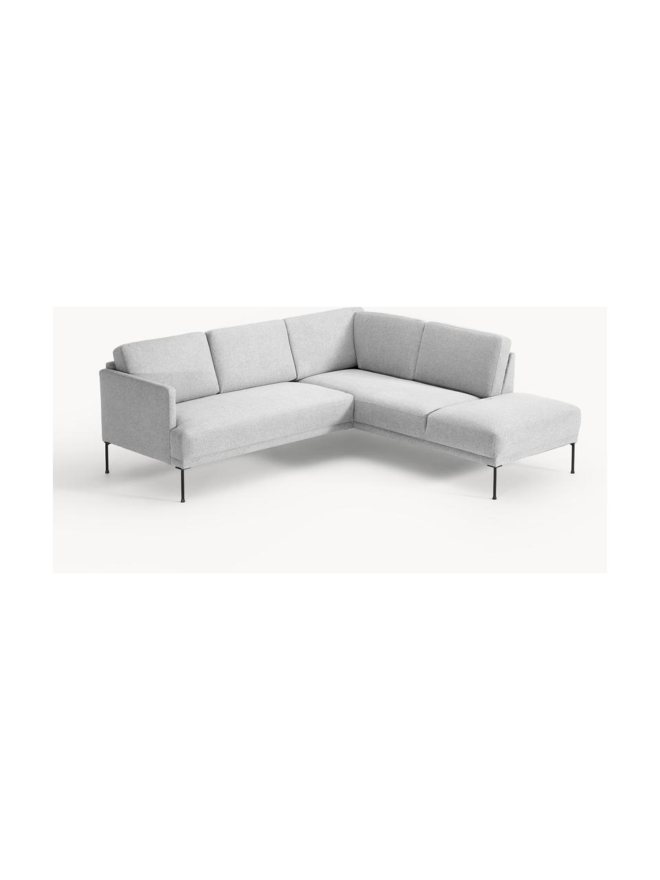 Sofa narożna Fluente, Tapicerka: 100% poliester Dzięki tka, Stelaż: lite drewno sosnowe, skle, Nogi: metal malowany proszkowo , Jasnoszara tkanina, S 221 x G 200 cm, lewostronna