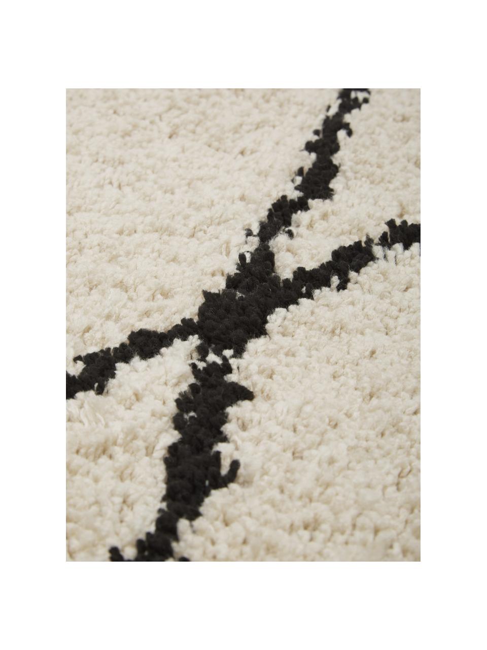 Zacht hoogpolig vloerkleed Nouria, handgetuft, Bovenzijde: 100% polyester, Onderzijde: 100% katoen, Beige, zwart, B 120 x L 180 cm (maat S)