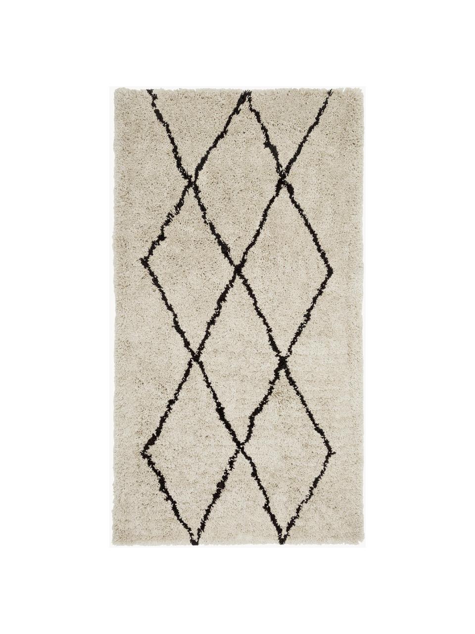 Flauschiger Hochflor-Teppich Nouria, handgetuftet, Flor: 100% Polyester, Beige, Schwarz, B 300 x L 400 cm