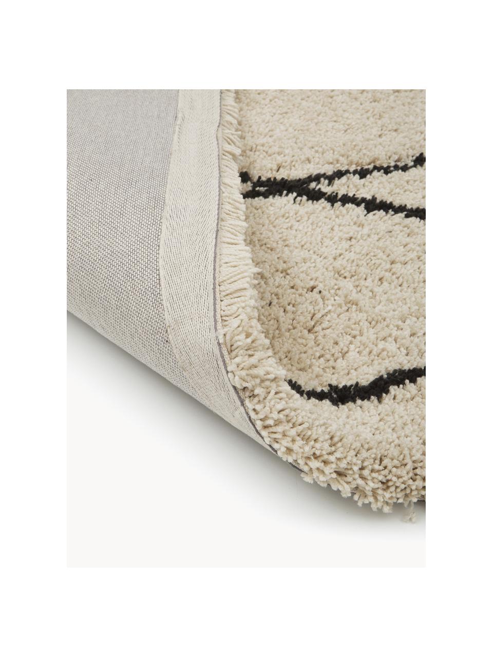 Pluizig hoogpolig vloerkleed Nouria, handgetuft, Onderzijde: 100% katoen Het materiaal, Beige, zwart, B 200 x L 300 cm (maat L)