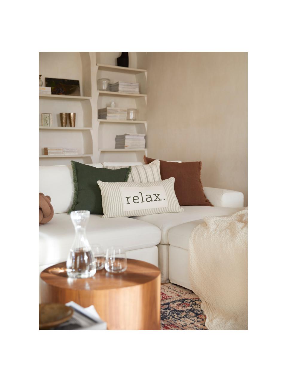 Housse de coussin rectangulaire Relax, 100 % coton, certifié GRS, Vert, blanc crème, larg. 30 x long. 60 cm