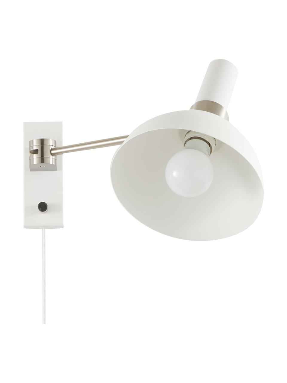 Grote dimbare wandlamp Larry met stekker, Lampenkap: gelakt messing, Frame: messing, Wit, chroomkleurig, D 41 x H 24 cm