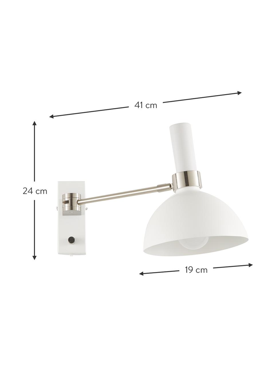 Grosse Dimmbare Wandleuchte Larry mit Stecker, Lampenschirm: Messing, lackiert, Gestell: Messing, Weiss, Chromfarben, T 41 x H 24 cm