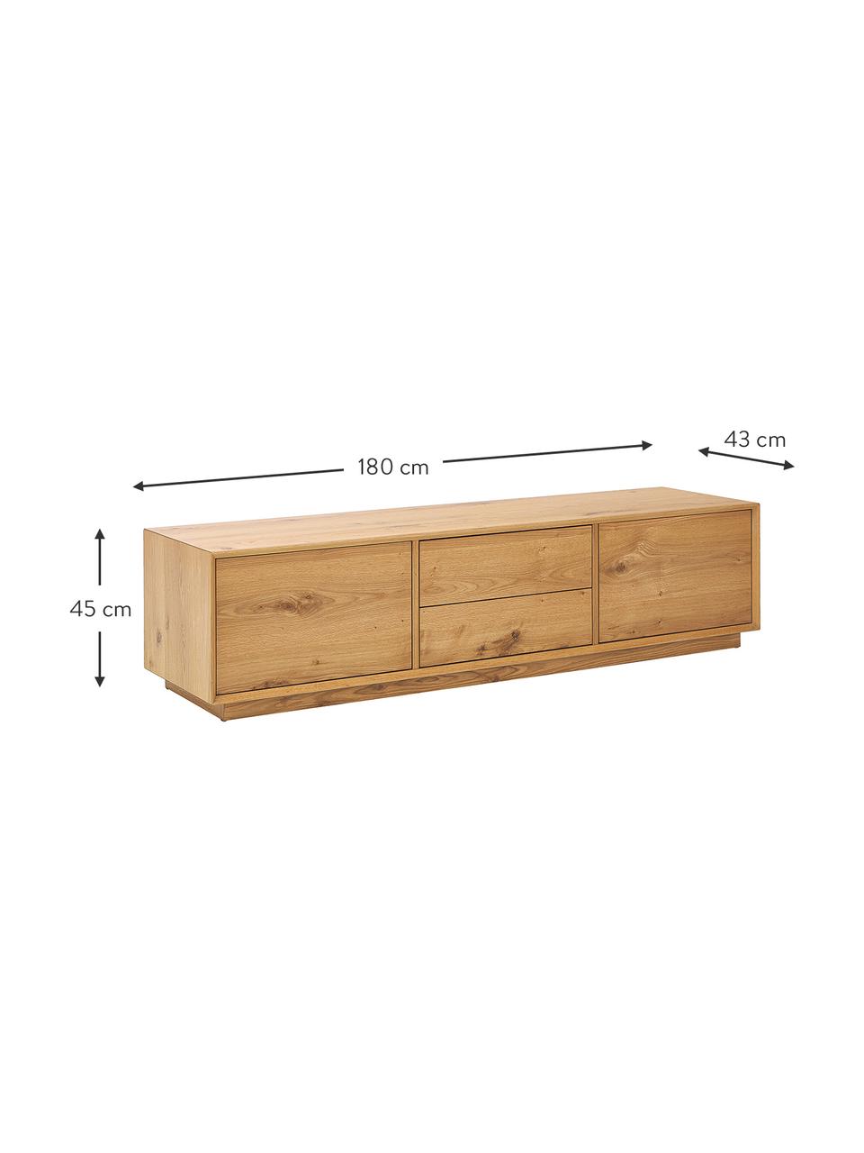 TV-Lowboard Noel aus Eschenholzfurnier mit Kabeldurchlass, Mitteldichteholzfaserplatte (MDF) mit Eschenholzfurnier, Helles Holz, B 180 x H 45 cm