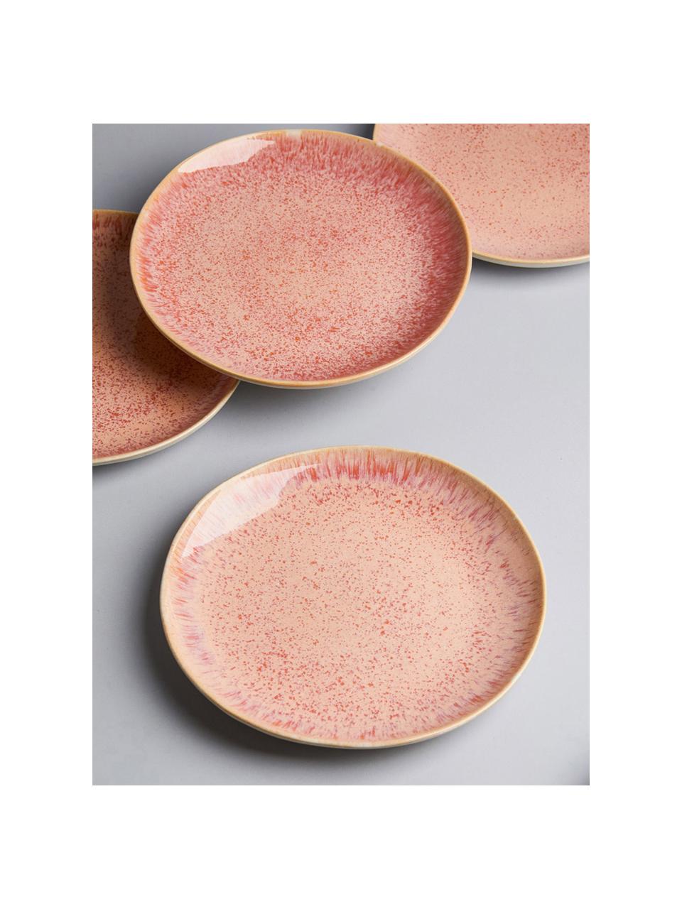 Handgeschilderde ontbijtborden Areia met reactief glazuur, 2 stuks, Keramiek, Roodtinten, gebroken wit, lichtbeige, Ø 22 cm