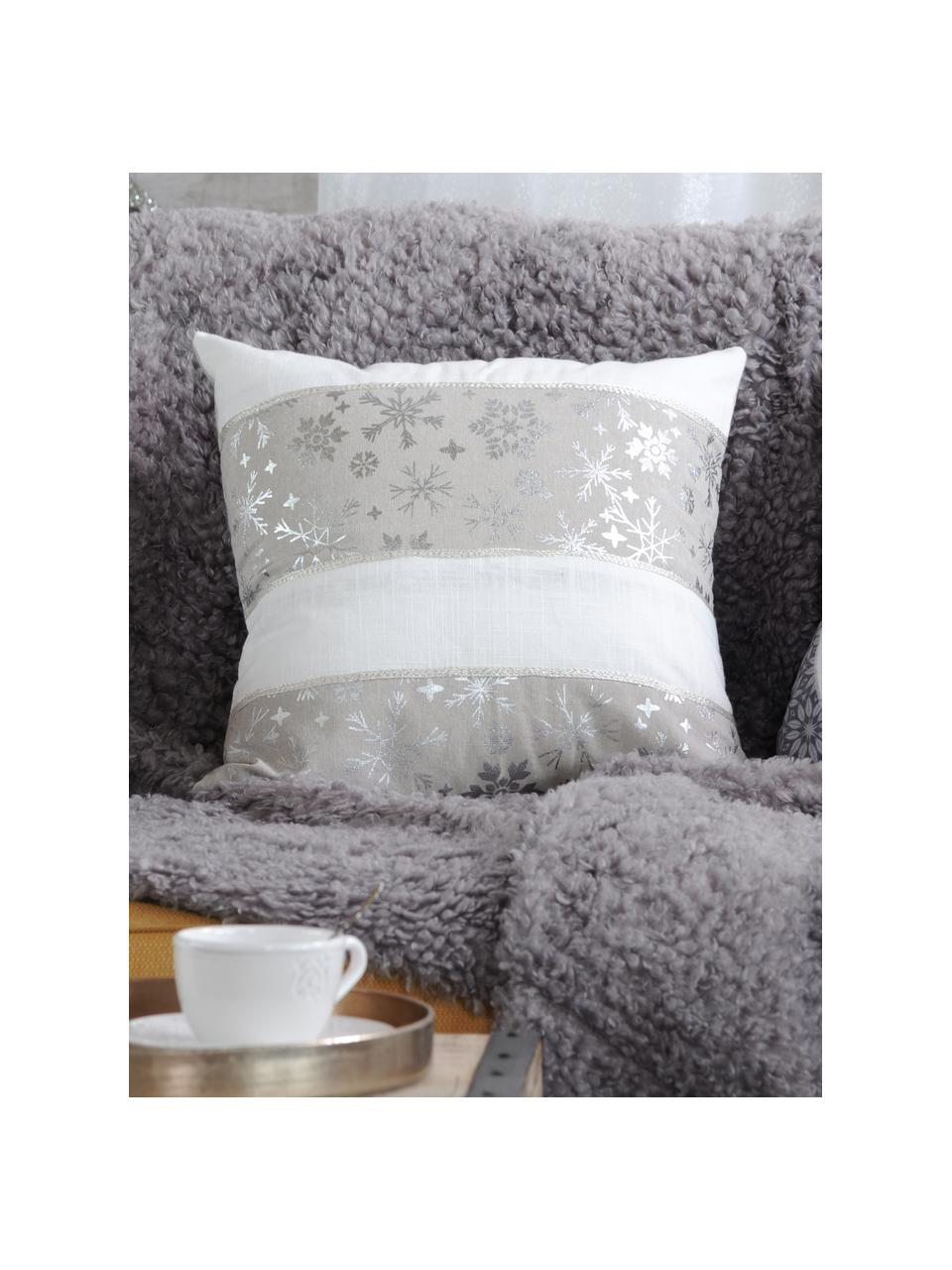 Kissen Laponie, mit Inlett, Bezug: Baumwolle, Grau, gebrochenes Weiß, Silberfarben, 40 x 40 cm