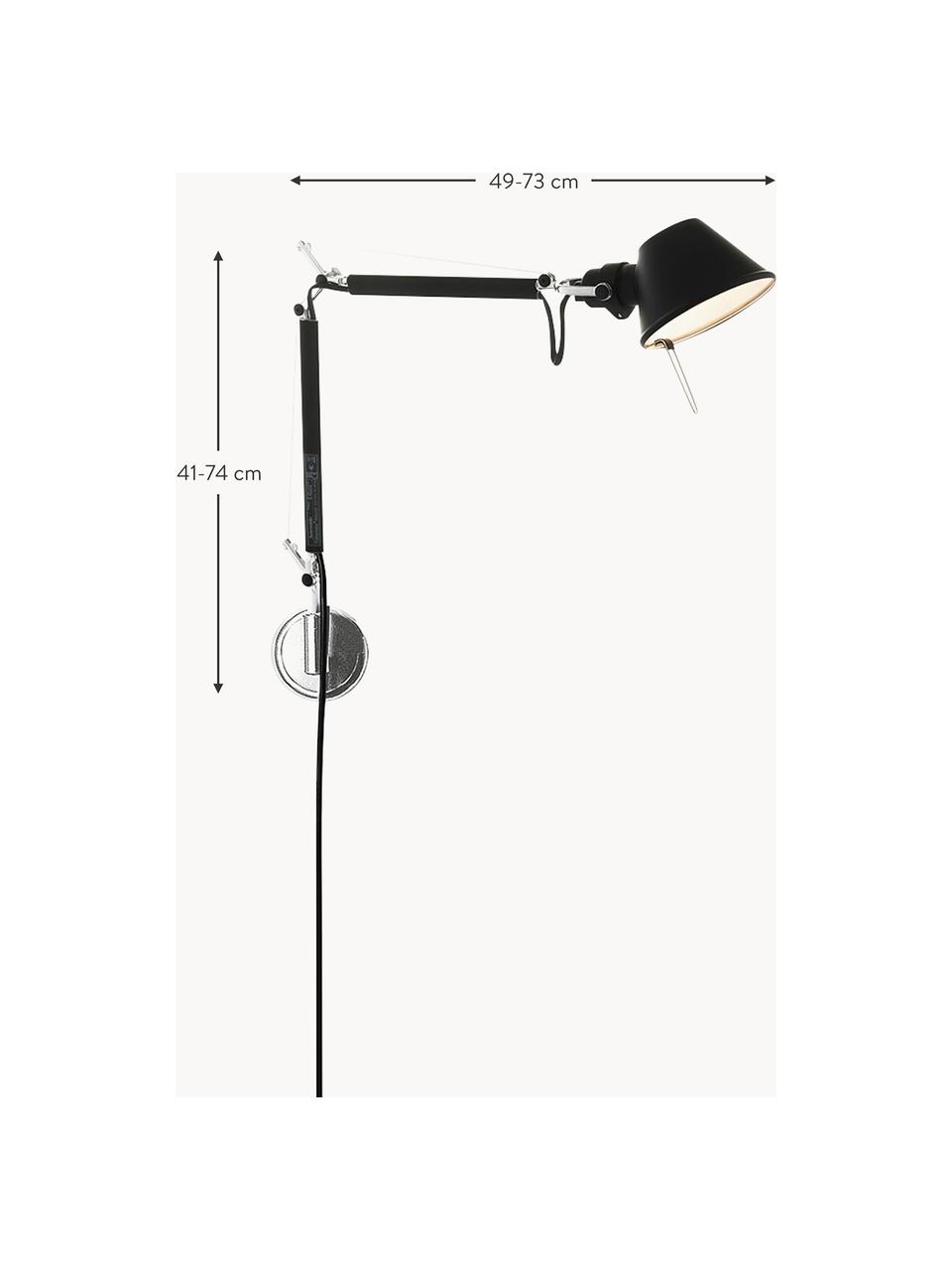 Velké nastavitelné nástěnné svítidlo se zástrčkou Tolomeo Micro, Matná černá, Š 49-73 cm, V 41-74 cm