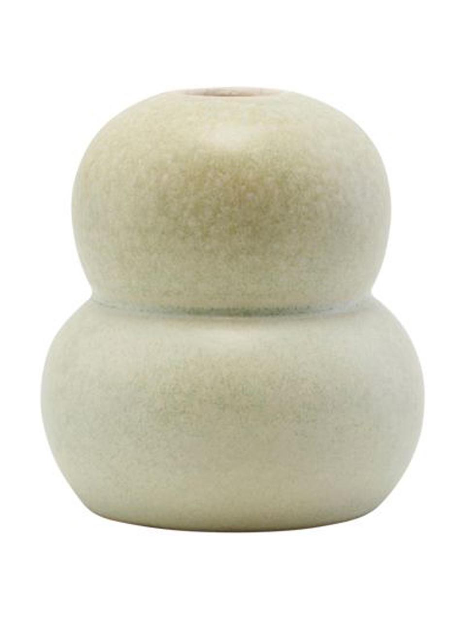 Kleine handgefertigte Vase Bobbles aus Steingut, Steingut, Beige, Hellgrün, Ø 9 x H 11 cm