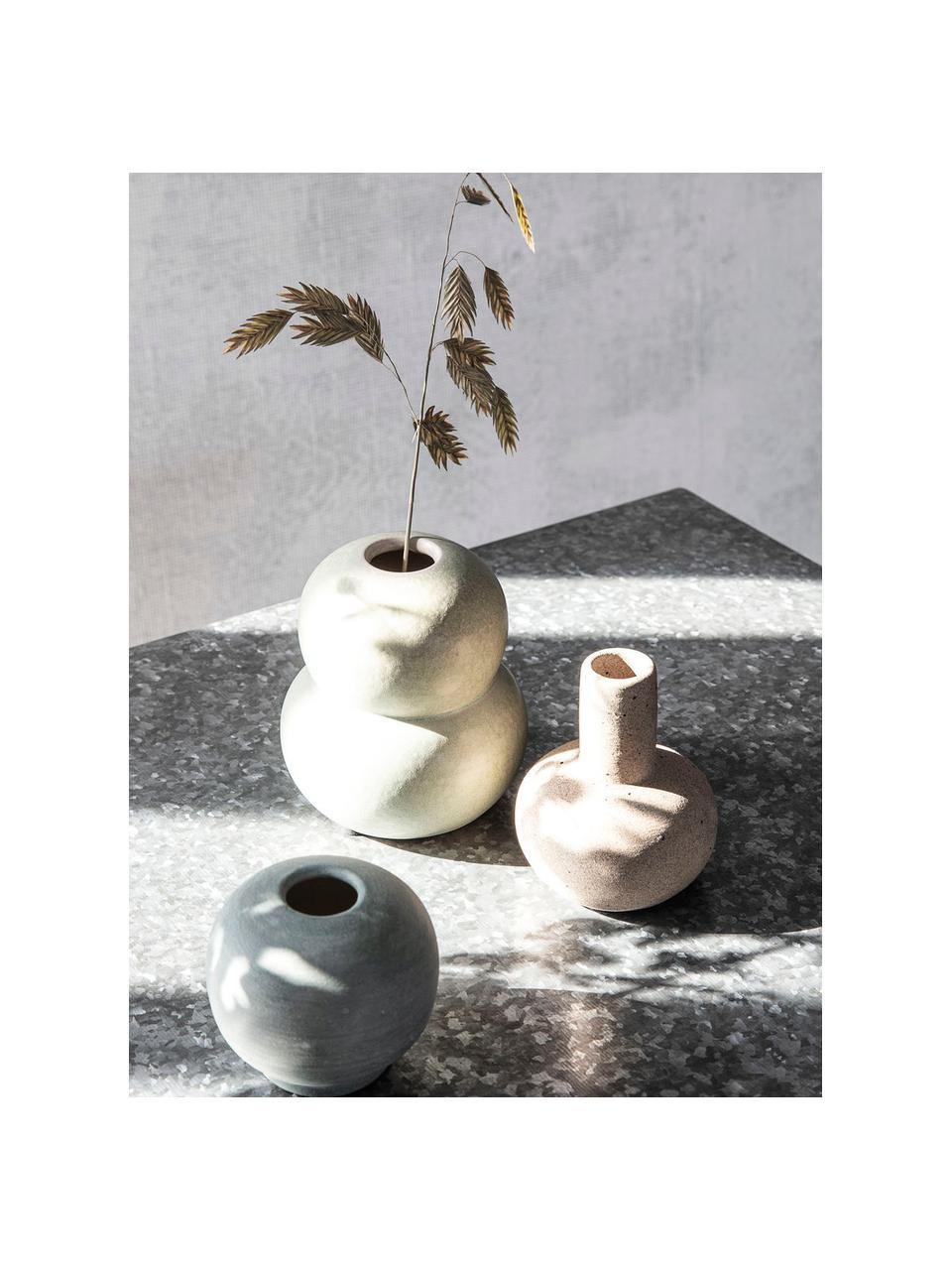 Kleine handgefertigte Vase Bobbles aus Steingut, Steingut, Beige, Hellgrün, Ø 9 x H 11 cm