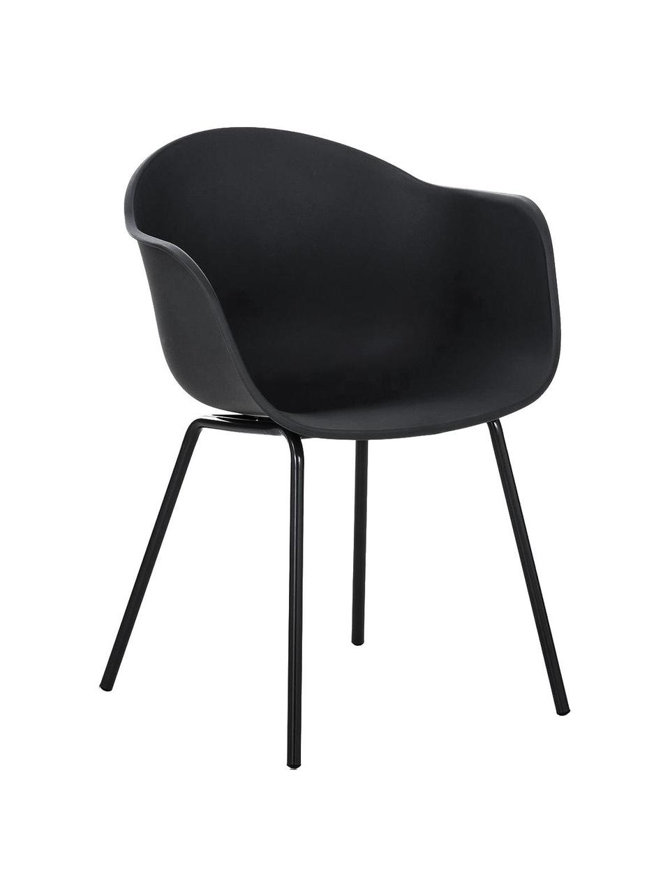 Kunststoffen armstoel Claire met metalen poten, Zitvlak: kunststof, Poten: gepoedercoat metaal, Zwart, B 60 x D 54 cm