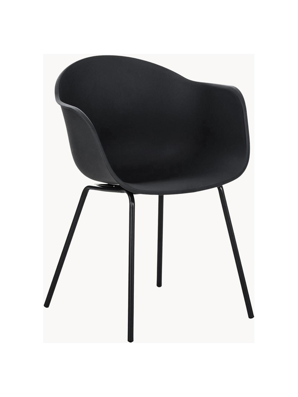 Sedia con braccioli e gambe in metallo Claire, Seduta: materiale sintetico, Gambe: metallo verniciato a polv, Nero, Larg. 60 x Prof. 54 cm