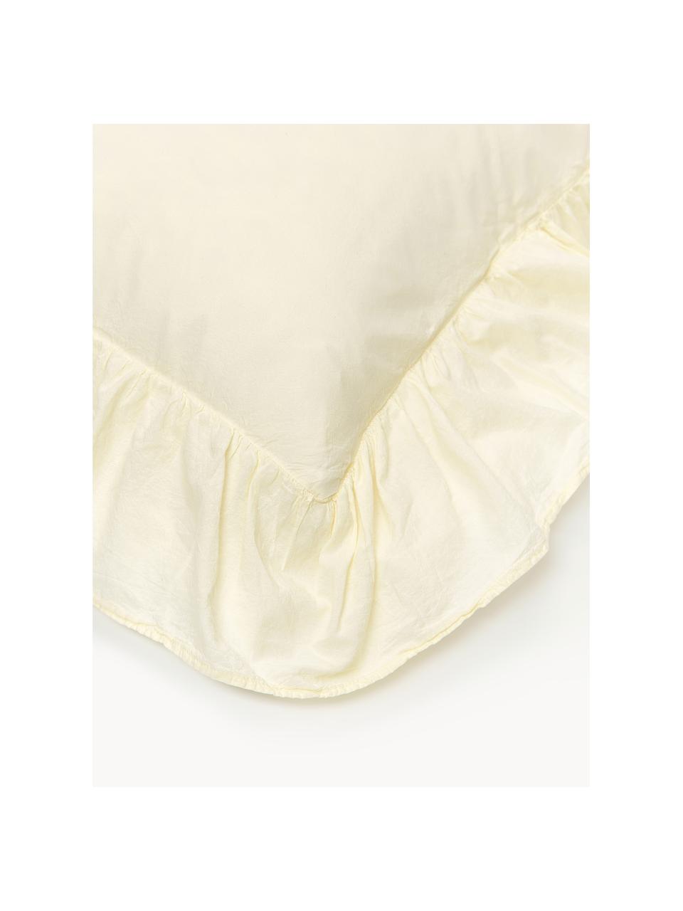 Federa in cotone percalle lavato con volant Louane, Giallo chiaro, Larg. 50 x Lung. 80 cm