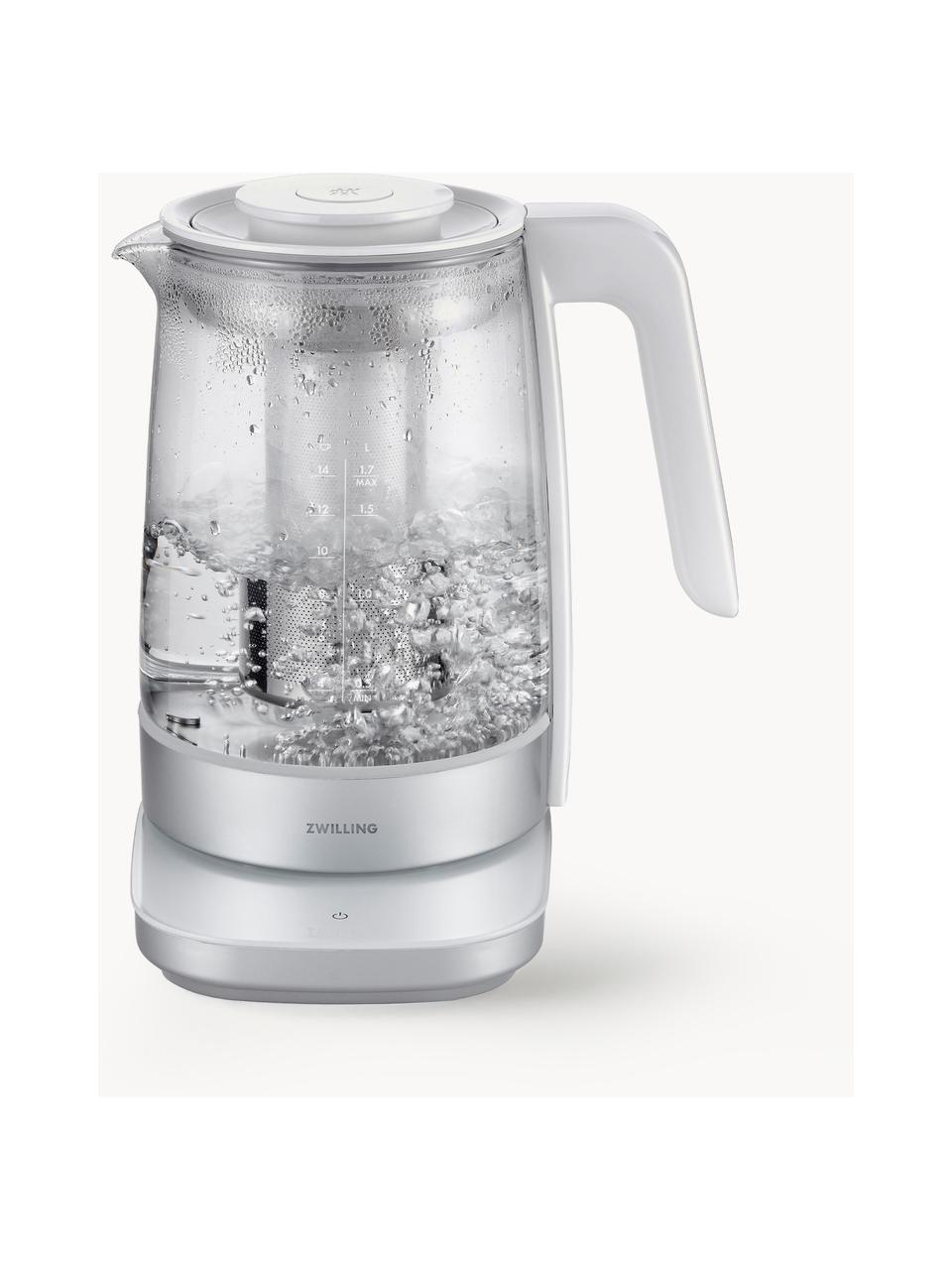 Wasserkocher Enfinigy aus Glas mit Teeeinsatz, 1.7 L, Gehäuse: Glas, Kunststoff, Weiß, Silberfarben, 1.7 L