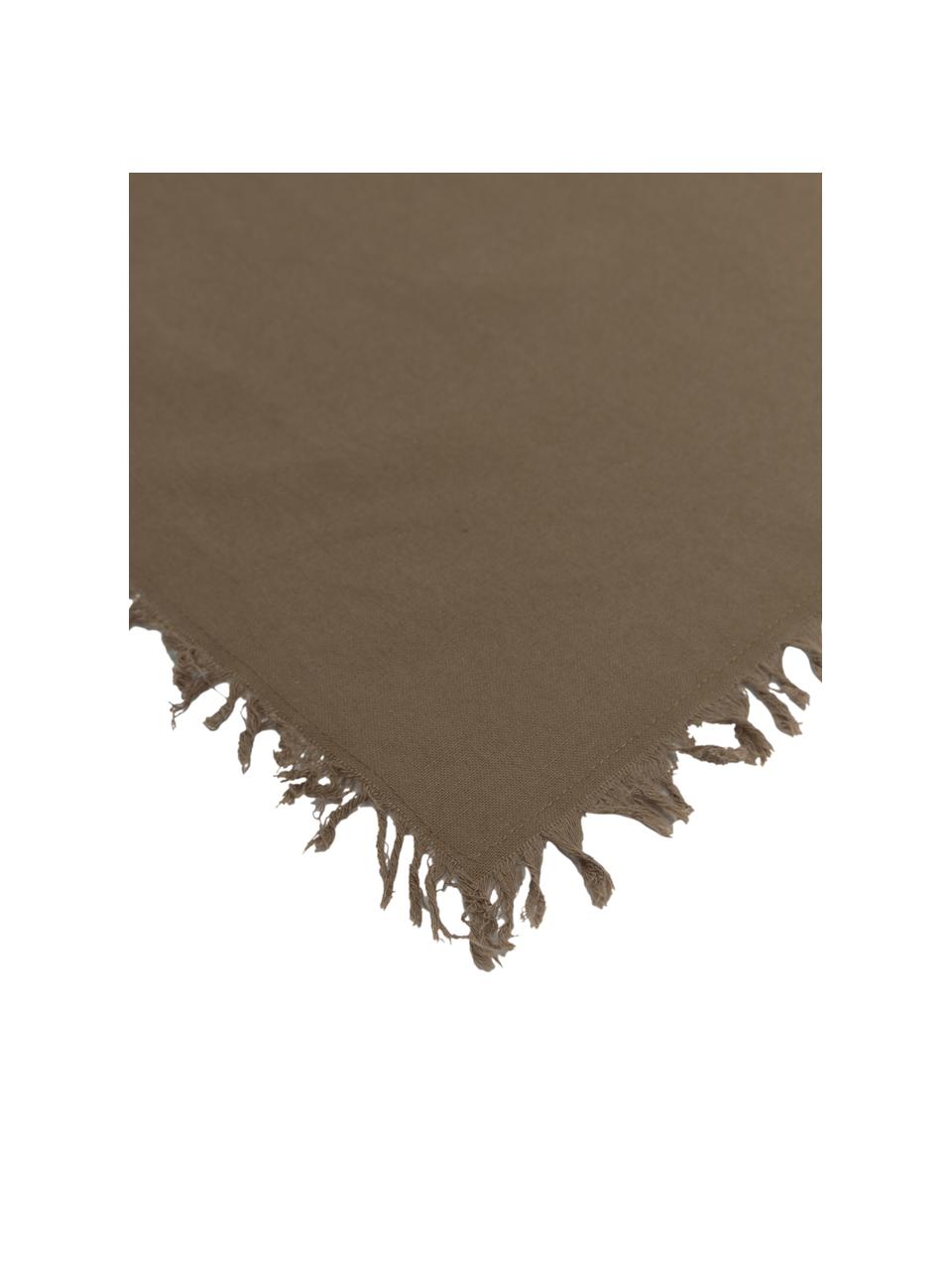 Obrus z bawełny z frędzlami Nalia, Bawełna, Brązowy, Dla 4-6 osób (S 160 x D 160 cm)