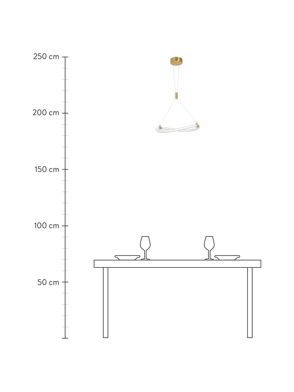 Ronde LED hanglamp Cerelia van silicone, Lampenkap: silicone, Decoratie: gecoat metaal, Baldakijn: gecoat metaal, Wit, goudkleurig, Ø 40 x H 120 cm