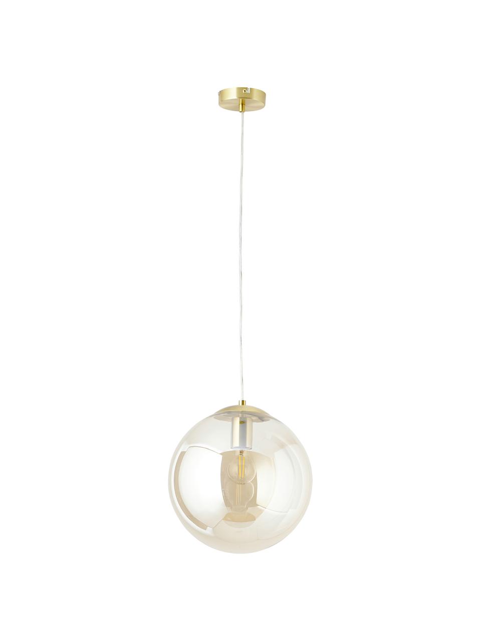 Lámpara de techo Bao, Pantalla: vidrio, Anclaje: metal galvanizado, Cable: cubierto en tela, Champán, dorado, Ø 30 x Al 90 cm