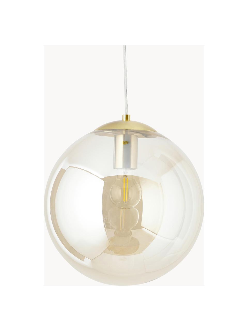 Hanglamp Bao van glas, Lamp: vermessingd metaal, Goudkleurig, Ø 30 x H 90 cm