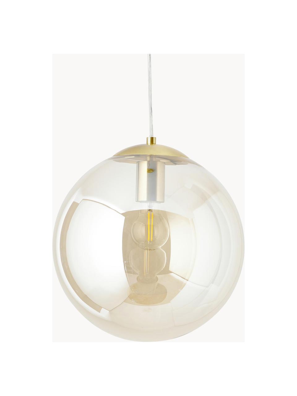 Lámpara de techo de vidrio Bao, Pantalla: vidrio, Anclaje: metal galvanizado, Cable: cubierto en tela, Dorado, Ø 30 x Al 90 cm