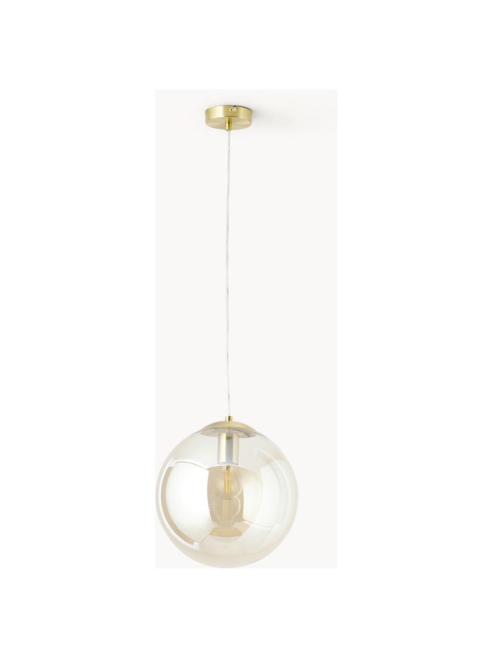 Lámpara de techo de vidrio Bao, Pantalla: vidrio, Anclaje: metal galvanizado, Cable: cubierto en tela, Dorado, Ø 30 x Al 90 cm