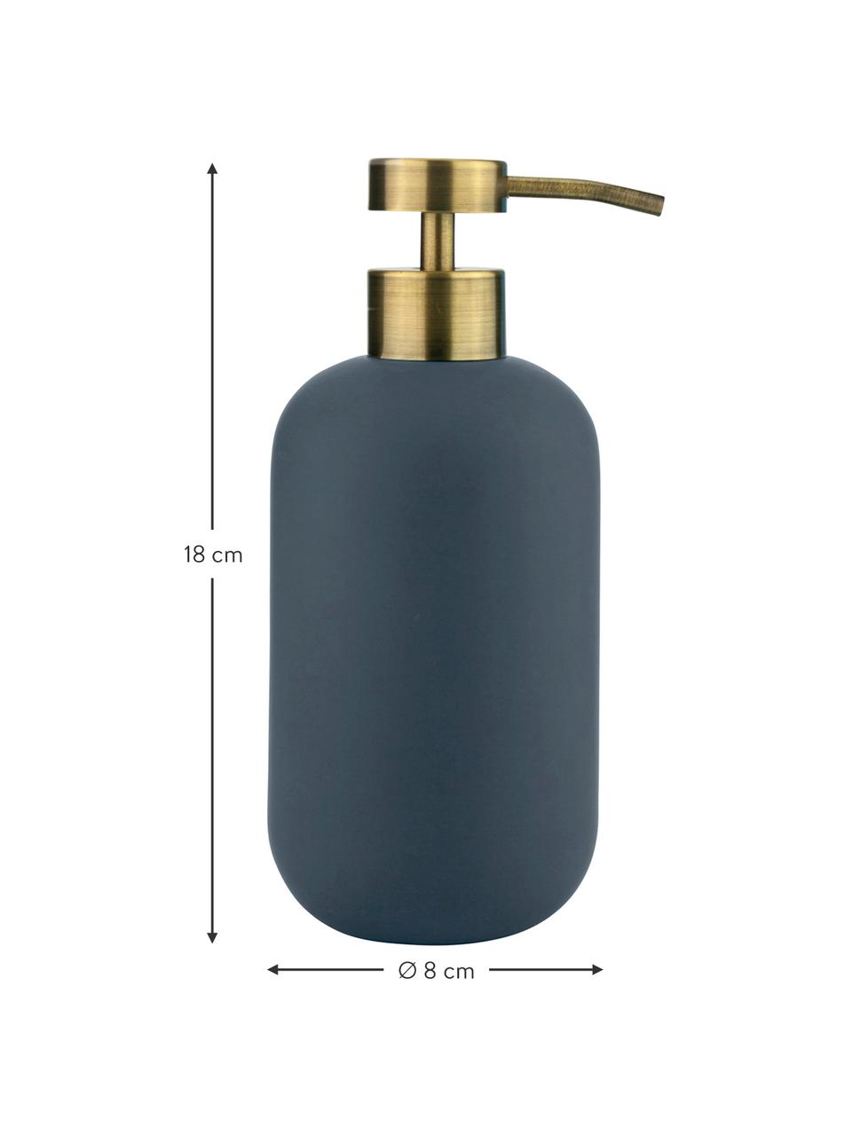Dosatore di sapone Lotus, Contenitore: ceramica, Testa della pompa: metallo, rivestito, Blu, ottone, Ø 8 x A 18 cm