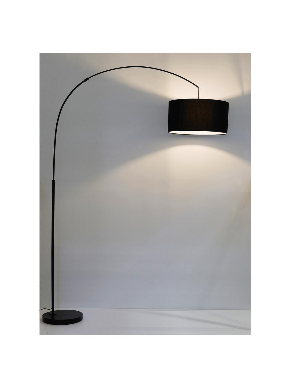Grote booglamp Niels, Lampvoet: gepoedercoat metaal, Lampenkap: textiel, Zwart, B 157 x H 218 cm