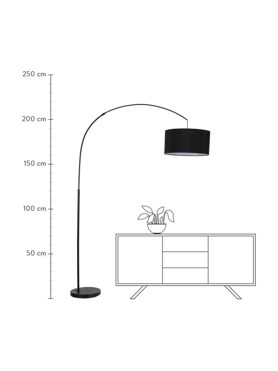 Lámpara arco grande Niels, Pantalla: tela, Cable: cubierto en tela, Negro, negro mate, An 157 x Al 218 cm