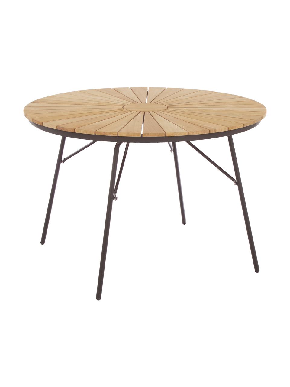 Tavolo rotondo da giardino con piano in legno di teak in varie misure Hard & Ellen, Struttura: alluminio verniciato a po, Antracite, legno di teak, Ø 110 x Alt. 73 cm