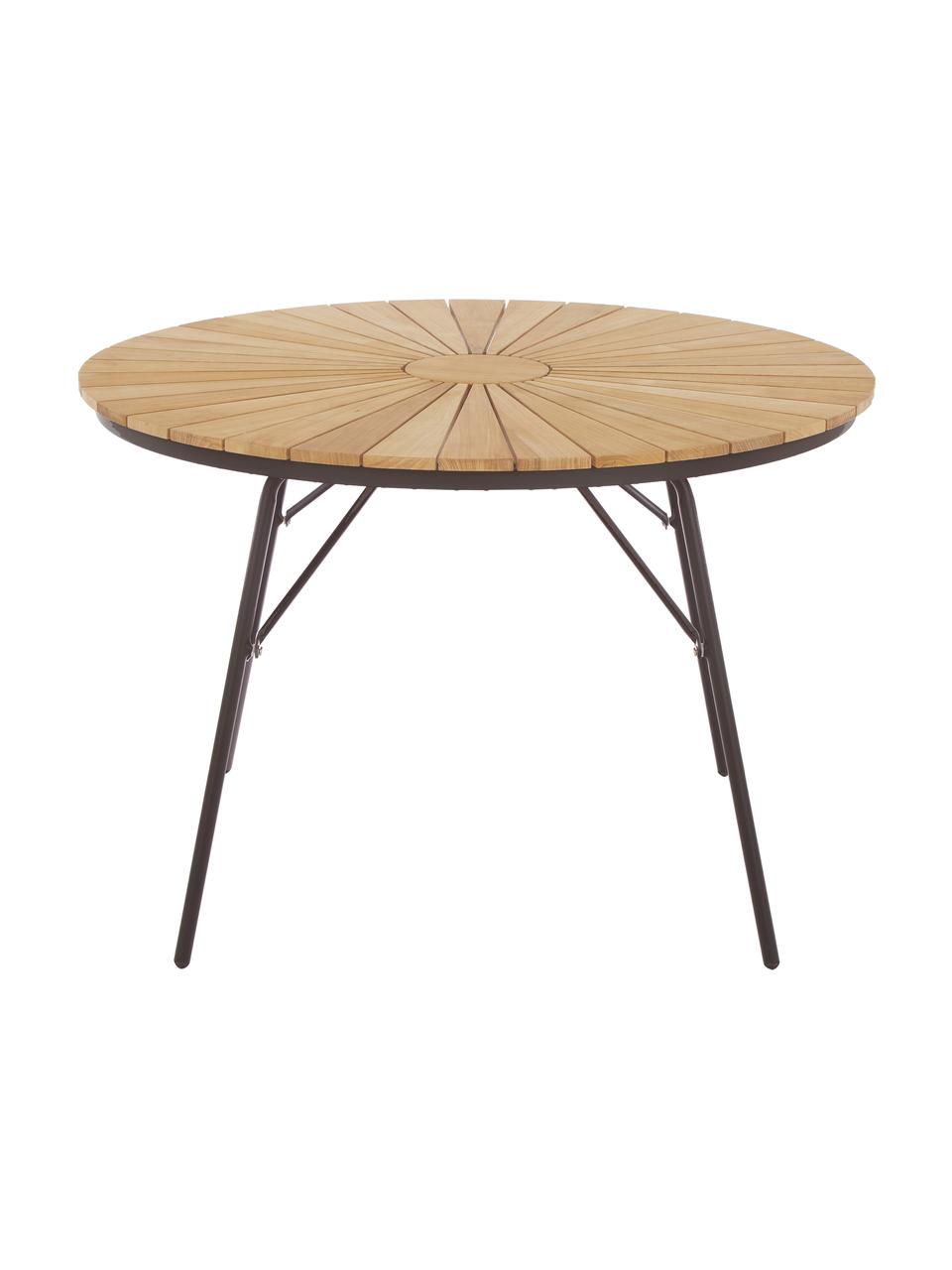 Okrągły stół ogrodowy z blatem z drewna tekowego Hard & Ellen, różne rozmiary, Blat: drewno tekowe, piaskowane, Antracytowy, drewno tekowe, Ø 150 x W 73 cm