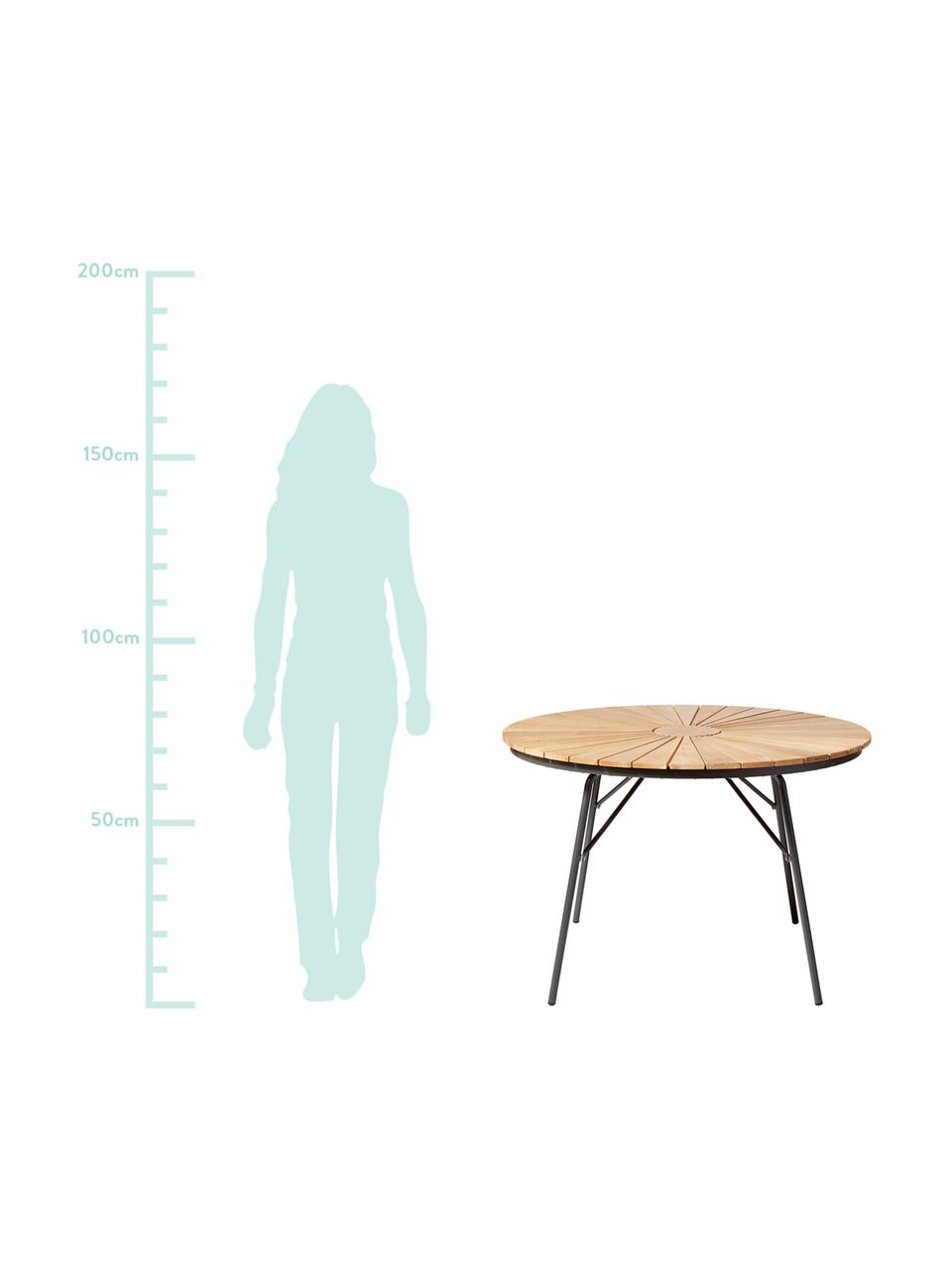 Tavolo rotondo da giardino con piano in legno di teak in varie misure Hard & Ellen, Struttura: alluminio verniciato a po, Antracite, legno di teak, Ø 110 x Alt. 73 cm