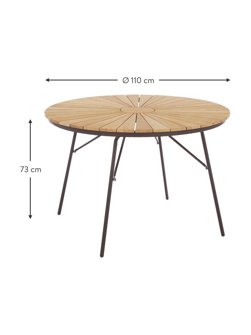 Okrągły stół ogrodowy z blatem z drewna tekowego Hard & Ellen, różne rozmiary, Blat: drewno tekowe, piaskowane, Antracytowy, drewno tekowe, Ø 150 x W 73 cm