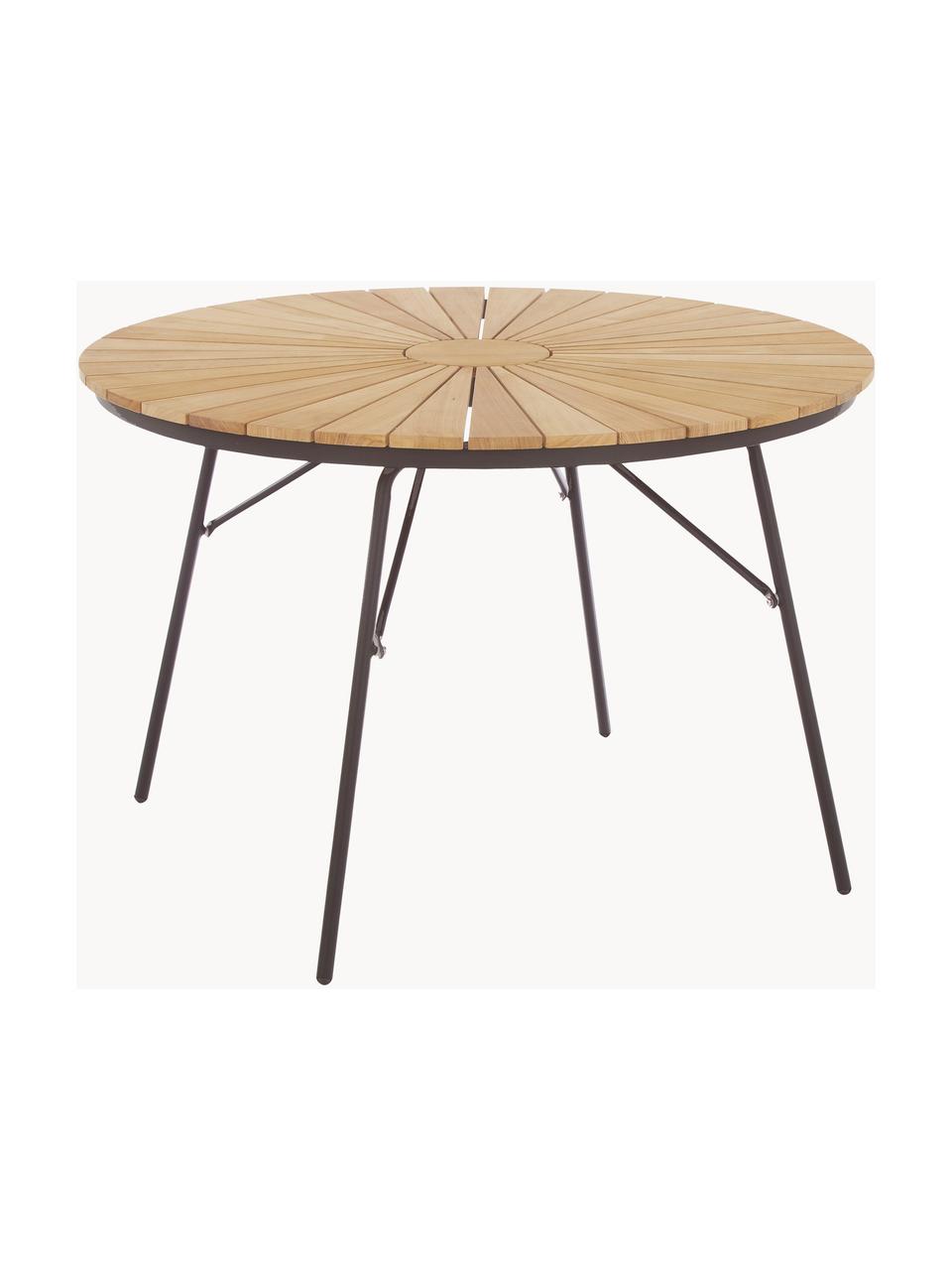 Mesa redonda para exterior con tablero de madera de teca Ellen, tamaños diferentes, Tablero: madera de teca lijada, Estructura: aluminio con pintura en p, Madera de teca, gris antracita, Ø 110 x Al 73 cm