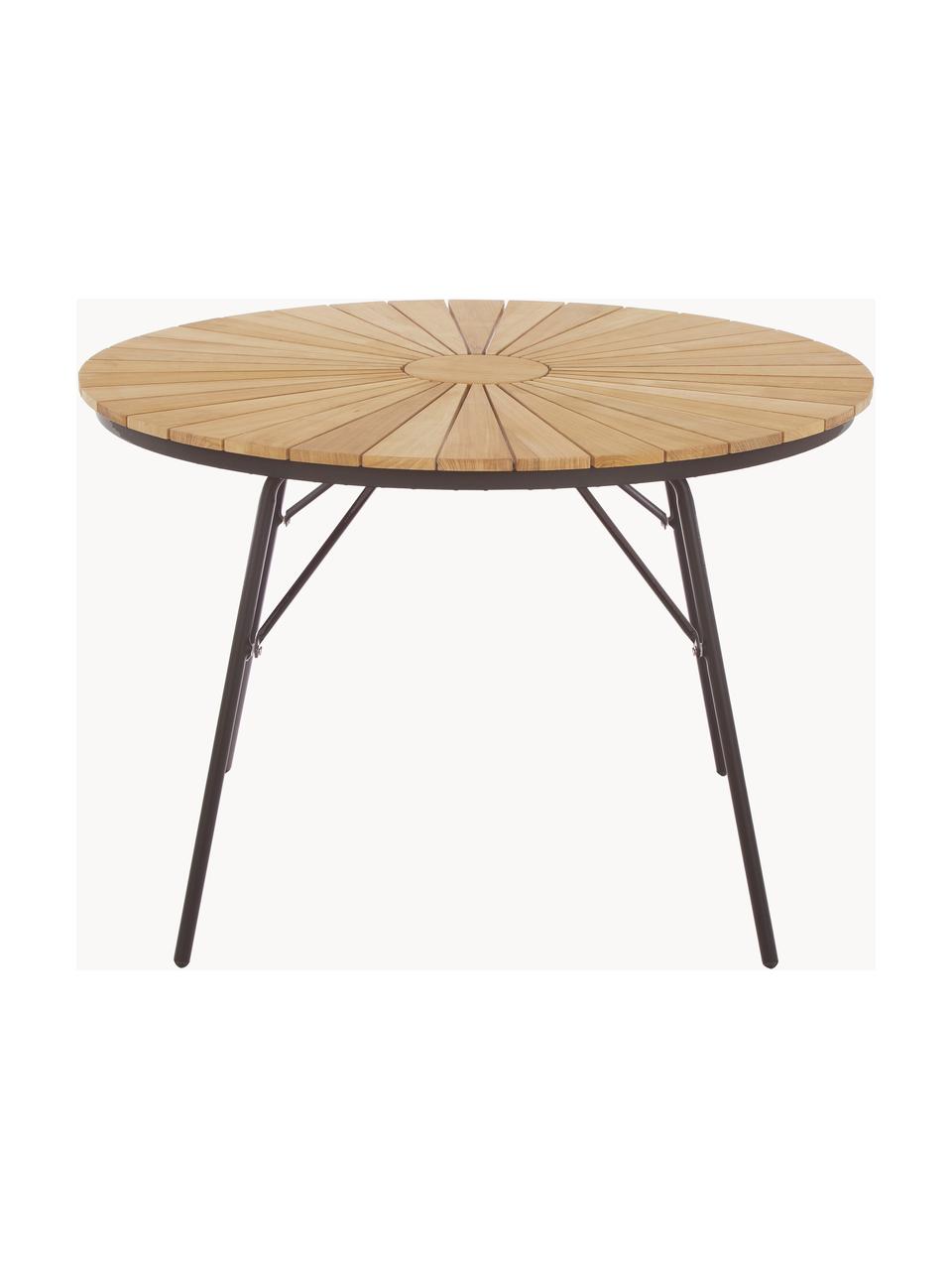 Kulatý zahradní stůl s deskou z teakového dřeva Hard & Ellen, různé velikosti, Teakové dřevo, antracitová, Ø 110 cm, V 73 cm