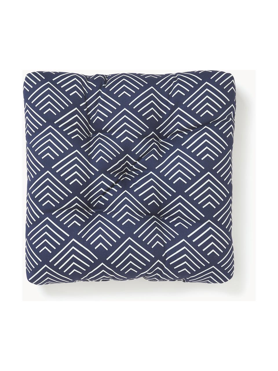 Cojín de asiento de exterior con estampado gráfico Milano, Funda: 100 % poliacrílico, Azul oscuro, blanco, An 40 x L 40 cm