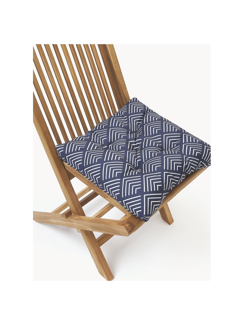 Outdoor-Sitzkissen Milano mit grafischem Muster, Hülle: 100 % Polyacryl, Dunkelblau, Weiß, B 40 x L 40 cm