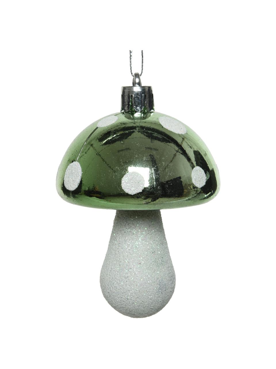 Adornos navideños Mashroom, 8 uds., Figura: plástico, Verde, blanco, Ø 5 x Al 8 cm