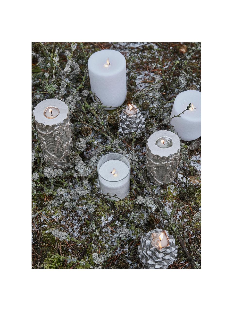 Kerze Nordic Pine in Zapfenform, Wachs, Silberfarben, Ø 7 x H 10 cm