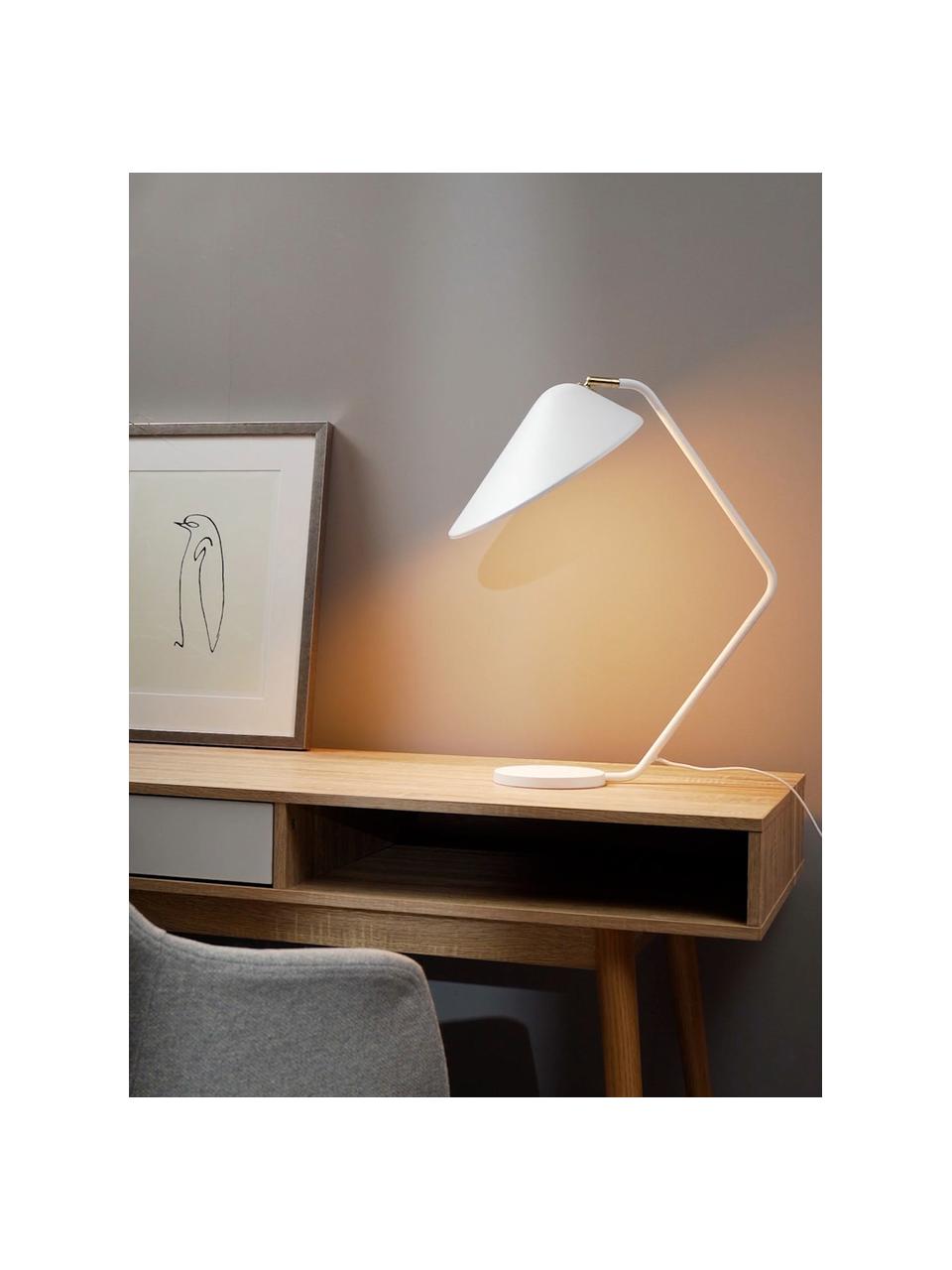 Grote bureaulamp Neron, Decoratie: vermessingd metaal, Wit, B 57 x H 56 cm