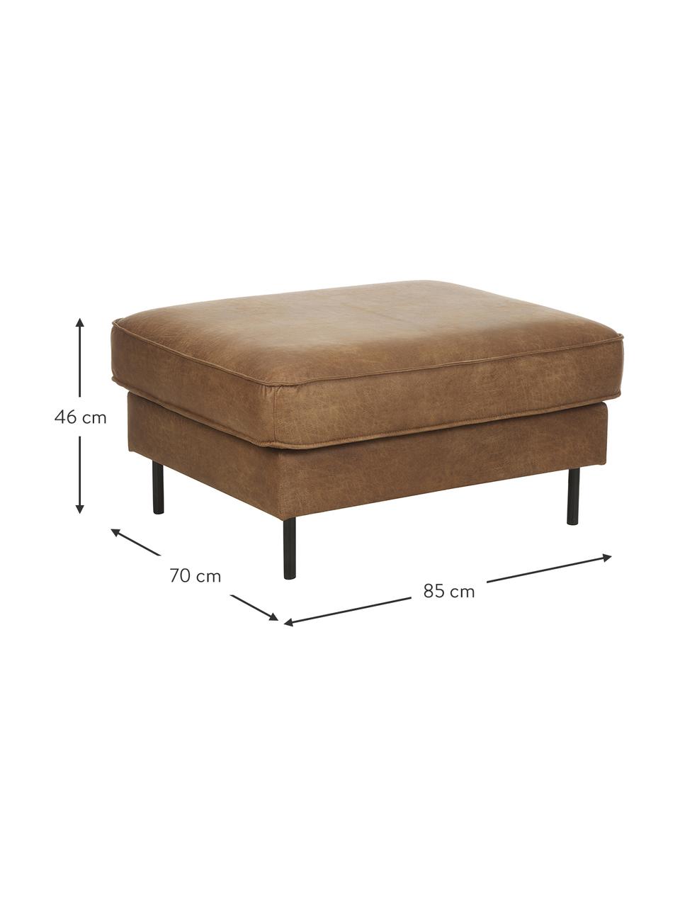 Voetenbank Hunter van gerecycled leer, Frame: massief grenen, FSC-gecer, Poten: metaal, gepoedercoat, Leer bruin, B 85 x H 46 cm