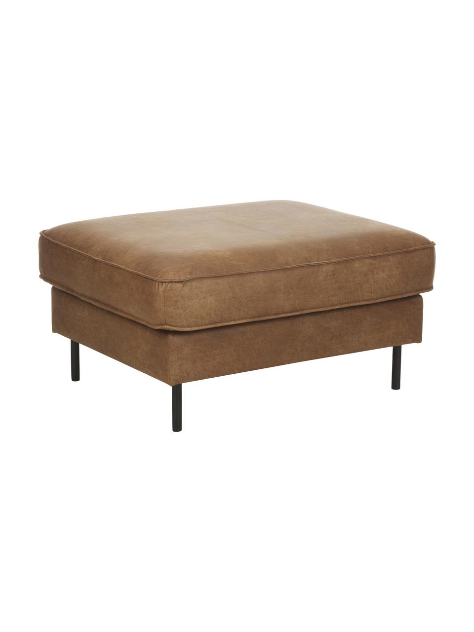 Puf ze skóry z recyklingu Hunter, Tapicerka: 70% skóra z recyklingu, 3, Stelaż: lite drewno sosnowe z cer, Nogi: metal malowany proszkowo, Brązowa skóra, S 85 x W 46 cm