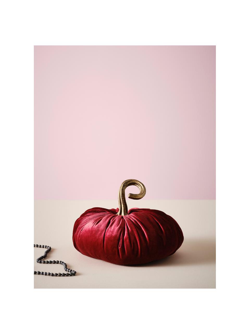 Zucca decorativa in velluto Pumpis, 15% poliresina, 35% acrilico, 25% poliestere, 25% riempimento con sabbia di quarzo, Rosso, Ø 24 x Alt. 22 cm