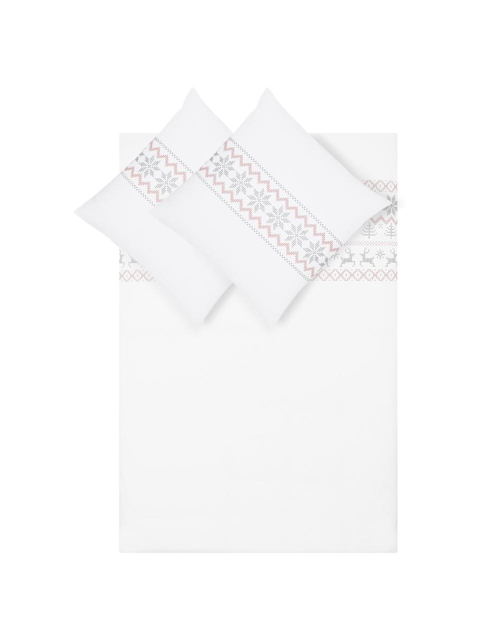 Flanell-Bettwäsche Finja mit Muster, Webart: Flanell Flanell ist ein s, Weiß, Altrosa, Grau, 135 x 200 cm + 1 Kissen 80 x 80 cm
